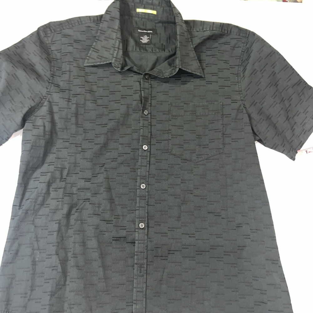 Calvin Klein Shirt Black Button Up Short Sleeve Xl Textured Black Sexy 287